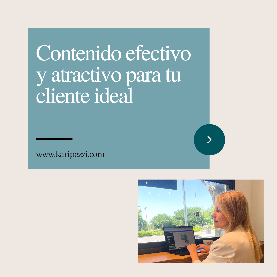 contenido efectivo y atractivo para tu cliente ideal. Incluye una chica sentada frente a un pórtatil en una cafetería